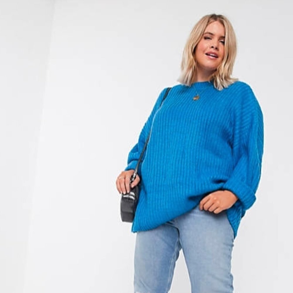 Asos Design Women's Curve Chunky Sweater In Rib With Crew Neck - 18